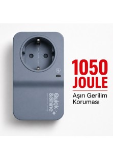 Quick&Shine Akım Korumalı Tekli Priz 1050 Joule Aşırı Gerilim Koruyucu Buzdolabı Çamaşır Makinesi Kombi ve TV İçin Yüksek Voltaj ve Yıldırım Koruma